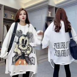 Extra Large 2300 Pounds Hong Kong Style Retro Chic Loose Long Sleeve Hoodie Women's Korean Version Hole Design Trendy Top