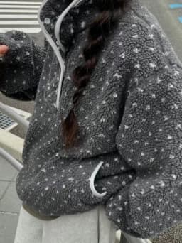 Chic Polka Dot Fleece Hoodie Women's Loose Long Sleeve Sweatshirt Outerwear Autumn Winter Comfortable Lazy Style Top