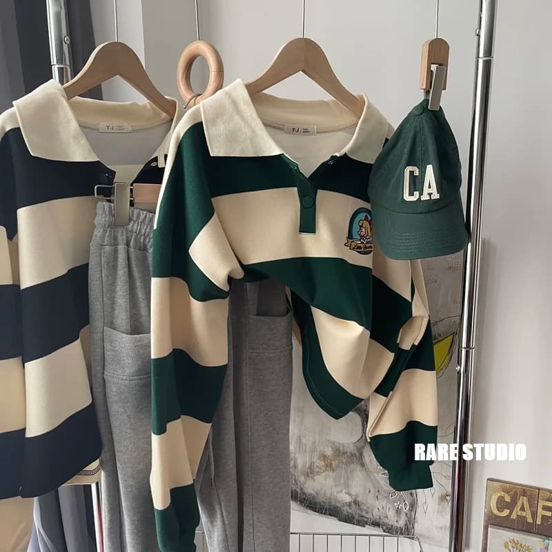 Autumn Winter Neck Sweatshirt Women's Loose Fit Striped College Style Embroidered Casual Fashionable Overhead Hoodie