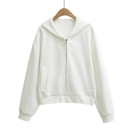 5 Colors Autumn Women Zip Up Hooded Sweatshirt Drawstring Hat Long Sleeve Hoodies Sweats Loose Jumper Gray Navy White