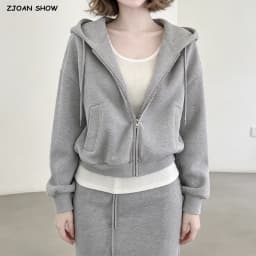 5 Colors Autumn Women Zip Up Hooded Sweatshirt Drawstring Hat Long Sleeve Hoodies Sweats Loose Jumper Gray Navy White