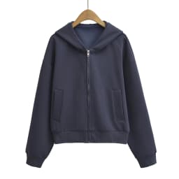 5 Colors Autumn Women Zip Up Hooded Sweatshirt Drawstring Hat Long Sleeve Hoodies Sweats Loose Jumper Gray Navy White