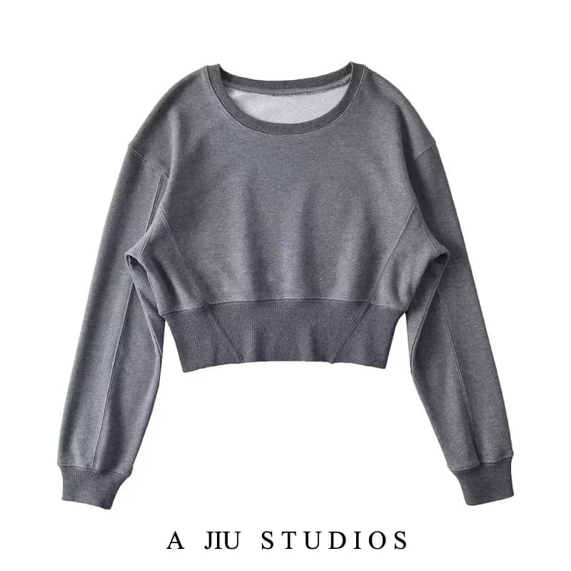 American Retro High Waist ort round Ne Pullover Sweatirt Women Spring Autumn Versatile Waist Inward Loose Slimming Top ...