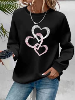 Women's Autumn and Winter Loose Casual Comfortable Letter Pattern Printed Velvet Long-Sleeved Round Neck Hoodie Pullover