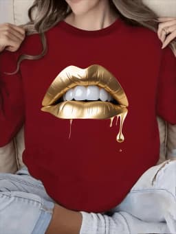 Women's Autumn and Winter Loose Casual Comfortable Letter Pattern Printed Velvet Long-Sleeved Round Neck Hoodie Pullover