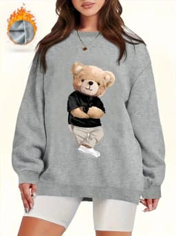 Women's Autumn and Winter Loose Casual Comfortable Letter Pattern Printed Velvet Long-Sleeved Round Neck Hoodie Pullover