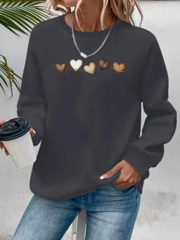Women's Autumn and Winter Loose Casual Comfortable Letter Pattern Printed Velvet Long-Sleeved Round Neck Hoodie Pullover