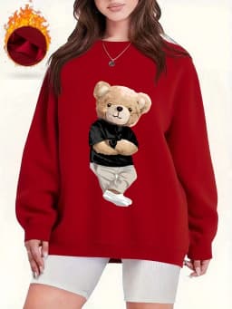 Women's Autumn and Winter Loose Casual Comfortable Letter Pattern Printed Velvet Long-Sleeved Round Neck Hoodie Pullover