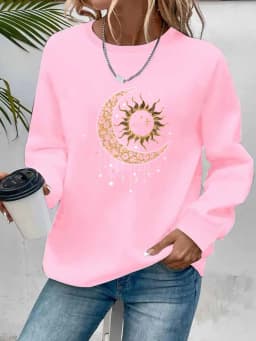 Women's Autumn and Winter Loose Casual Comfortable Letter Pattern Printed Velvet Long-Sleeved Round Neck Hoodie Pullover