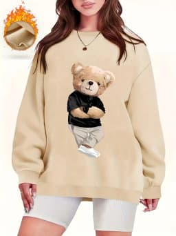 Women's Autumn and Winter Loose Casual Comfortable Letter Pattern Printed Velvet Long-Sleeved Round Neck Hoodie Pullover