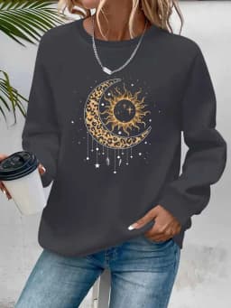 Women's Autumn and Winter Loose Casual Comfortable Letter Pattern Printed Velvet Long-Sleeved Round Neck Hoodie Pullover