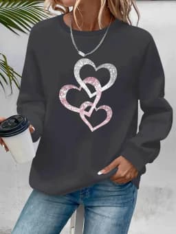 Women's Autumn and Winter Loose Casual Comfortable Letter Pattern Printed Velvet Long-Sleeved Round Neck Hoodie Pullover