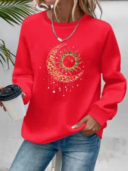 Women's Autumn and Winter Loose Casual Comfortable Letter Pattern Printed Velvet Long-Sleeved Round Neck Hoodie Pullover