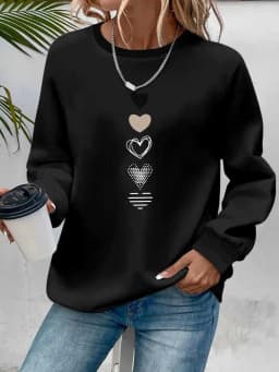 Women's Autumn and Winter Loose Casual Comfortable Letter Pattern Printed Velvet Long-Sleeved Round Neck Hoodie Pullover