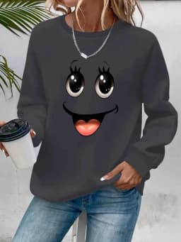 Women's Autumn and Winter Loose Casual Comfortable Letter Pattern Printed Velvet Long-Sleeved Round Neck Hoodie Pullover