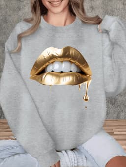 Women's Autumn and Winter Loose Casual Comfortable Letter Pattern Printed Velvet Long-Sleeved Round Neck Hoodie Pullover