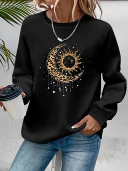 Women's Autumn and Winter Loose Casual Comfortable Letter Pattern Printed Velvet Long-Sleeved Round Neck Hoodie Pullover