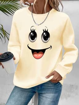 Women's Autumn and Winter Loose Casual Comfortable Letter Pattern Printed Velvet Long-Sleeved Round Neck Hoodie Pullover