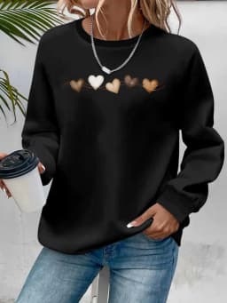 Women's Autumn and Winter Loose Casual Comfortable Letter Pattern Printed Velvet Long-Sleeved Round Neck Hoodie Pullover