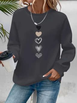 Women's Autumn and Winter Loose Casual Comfortable Letter Pattern Printed Velvet Long-Sleeved Round Neck Hoodie Pullover