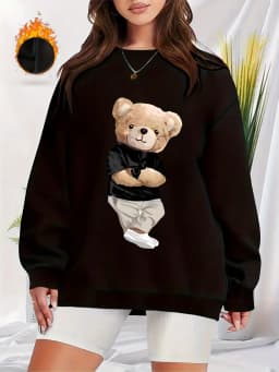 Women's Autumn and Winter Loose Casual Comfortable Letter Pattern Printed Velvet Long-Sleeved Round Neck Hoodie Pullover