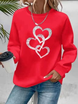 Women's Autumn and Winter Loose Casual Comfortable Letter Pattern Printed Velvet Long-Sleeved Round Neck Hoodie Pullover