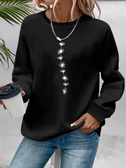 Women's Autumn and Winter Loose Casual Comfortable Letter Pattern Printed Velvet Long-Sleeved Round Neck Hoodie Pullover