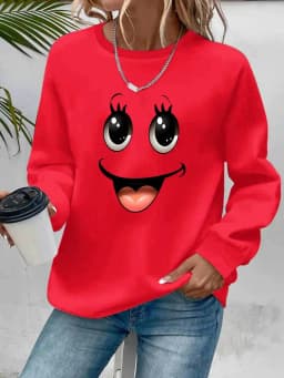 Women's Autumn and Winter Loose Casual Comfortable Letter Pattern Printed Velvet Long-Sleeved Round Neck Hoodie Pullover