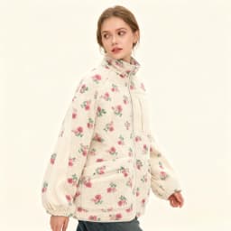 Yaminiya Fashion Wool Fleece Flower Warm Zipper Sweater Jacket Stand Collar Loose Jacket Thickened Autumn/winter Women Clothing