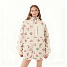 Yaminiya Fashion Wool Fleece Flower Warm Zipper Sweater Jacket Stand Collar Loose Jacket Thickened Autumn/winter Women Clothing