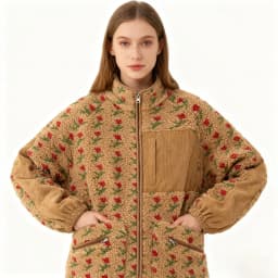 Yaminiya Fashion Wool Fleece Flower Warm Zipper Sweater Jacket Stand Collar Loose Jacket Thickened Autumn/winter Women Clothing