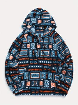 Women's Aztec national printing ultra-fine Austrian fleece hooded fashion sweater