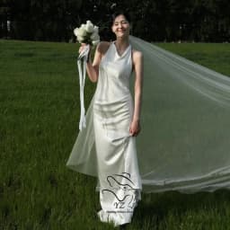 YZ Customized Elegant Halter Korean Wedding Dresses Photo Shoot Satin Long Simple Sleeveless Bridal Party Dress 웨딩드레스 