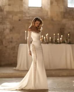 Sexy Long Sleeves Beaded Sweetheart Mermaid Wedding Dresses Sweep Train Custom Made Rode De Morrie