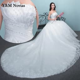 Customized New Luxury Beading Brush Train Lace Up Wedding Dress Sexy Strapless Applique Plus Size Bridal Gown Vestido De Noiva