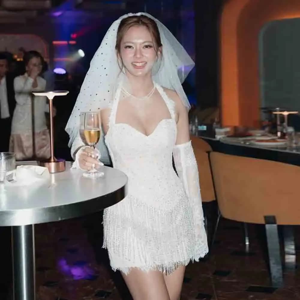 Customized Halter Tassel Mini Wedding Dress Sweetheart Sheath Short Bridal Gown with Detachable Sleeve After Party vestidos