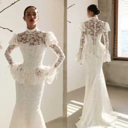 Elegant Mermaid Wedding Dress Long Sleeve High Collar Applique Lace Bride Gown Customized Vestido De Novia