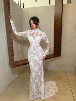 High Neck Long Sleeve Mermaid Wedding Dress Full Floral Lace Illusion Sweetheart Bridal Gown Court Train Custom Vestido De Novia
