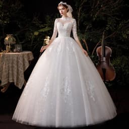 High Neck Wedding Dress 2024 Luxury Three Quarter Sleeve Lace Up Ball Gown Vestido De Noiva Plus Size Customized
