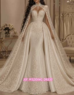Customized Mermaid Wedding Dress V-Neck Shawl Sleeveless Detachable Train Two-In-One Vestidos De Novia