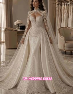 Customized Mermaid Wedding Dress V-Neck Shawl Sleeveless Detachable Train Two-In-One Vestidos De Novia