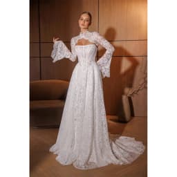 Luxury Mermaid Lace Wedding Dress Strapless Corset Bridal Gown Detachable Lace Cape Long Bell Sleeves Vestidos De Novia Customiz
