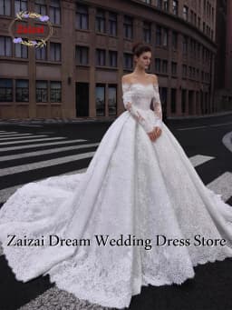 Customized Luxury Sequins Lace Applique Ball Gown Wedding Dress Off Shoulder Appliques Long Sleeve Bridal Gown Vestidos De Novia
