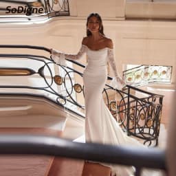  SoDigne Mermaid Off Shoulder Wedding Dresses Long Lace Sleeves Bridal Dress Beach Bride Gown Vestidos De Novia Customized