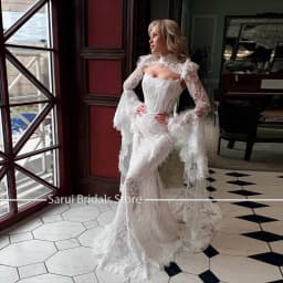 Glamorous Customized Mermaid Wedding Dress Full Lace Bridal Gown Removable Long Sleeve For Women Formal Wedding Occasion