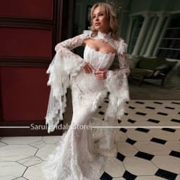 Glamorous Customized Mermaid Wedding Dress Full Lace Bridal Gown Removable Long Sleeve For Women Formal Wedding Occasion