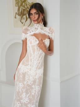 Kyoto Customized White Floral Lace Corset Wedding Dress Detachable High‑Neck Cape Vestidos De Noche Floor-Length Robe De Mariée