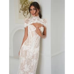 Kyoto Customized White Floral Lace Corset Wedding Dress Detachable High‑Neck Cape Vestidos De Noche Floor-Length Robe De Mariée