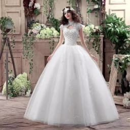 It's Yiiya Wedding Dress Lace White High Collar Short Sleeve Brling Simple Princess Floor-length Plus size Bride Ball Gown XN075