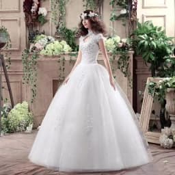 It's Yiiya Wedding Dress Lace White High Collar Short Sleeve Brling Simple Princess Floor-length Plus size Bride Ball Gown XN075